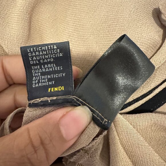 Fendi Women's Tan Pleated Chiffon Short Sleeve Midi Dress Size 42 US 6 - Picture 11 of 12